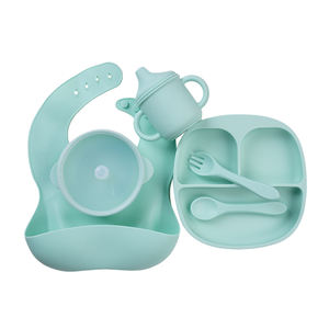 Vajilla irrompible libre de Bpa para niños pequeños, utensilios de silicona, baberos, plato dividido, tazón de succión, cuchara de alimentación, juego de comer de silicona para bebés - Product Image 3