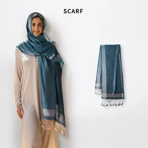 2024 Muslim Women Ribbed Jersey Hijab Jacquard Stretchy Scarves Knitted Headscarf Long Shawls Wraps Maxi Turkey Turban