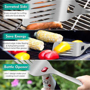 Juego de herramientas para barbacoa personalizado, accesorios para parrilla, cepillo de limpieza para asar, espátula con mango de madera, pinzas con caja de regalo - Product Image 4