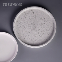 Assiette en céramique TESSWANG Japandi à texture granit, durable et empilable, en porcelaine, pour hôtels et restaurants commerciaux
