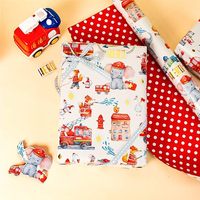 Papel de embalaje con diseño de camión de bomberos y elefantes coloridos para niños, papel recubierto de aluminio para cumpleaños infantiles