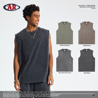 Streetwear kaus tanpa lengan Unisex, 275g 100% katun berulir leher O kosong longgar