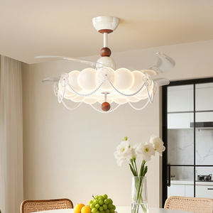 โคมไฟพัดลมเพดานสไตล์ฝรั่งเศสแบบวินเทจหรูหราประดับมุก สำหรับห้องนอน - Product Image 1