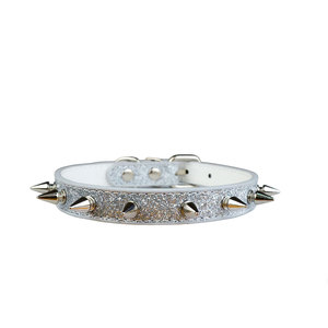 Glitter PU Pet Collar with Metal Spike Adjustable Buckle Closure Punk Style for Small & Medium <b>Dogs</b>-Hand Wash - Product Image 3