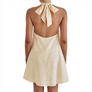 Vestido Casual Midi de Cuello Halter, Tejido 100% Algodón Ecológico, Corte Recto y Ajustado a la Cintura, Estilo Otoñal Natural - Product Image 1