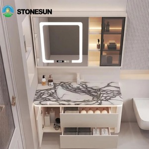 Mobile Bagno Moderno StoneSun con Lavabo in Marmo Bianco Calacatta Viola per Arredamento Casa e Appartamento - Product Image 1