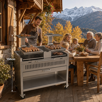 Barbecue au charbon de bois moderne en acier inoxydable pour les fêtes en plein air, le camping, la cuisine de pique-nique multifonctionnelle
