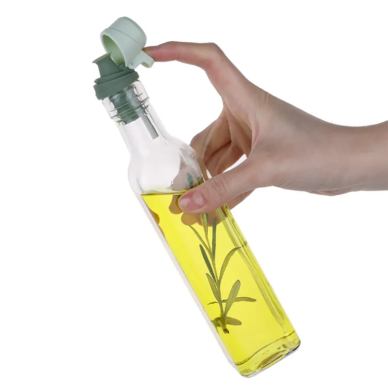 Botellas de vinagre de aceite de oliva de vidrio de calidad con tapas vertedoras Botella de vinagre de aceite para Cocina