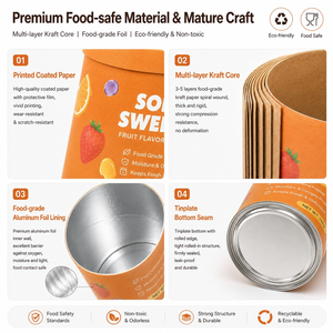 Tube en papier de qualité alimentaire avec revêtement en aluminium OEM ODM |   pour <span class=keywords><strong>la</strong></span> FDA BRC |   Sans BPA, écologique |   Emballage de gelée de sucre |   Taille personnalisée - Product Image 3