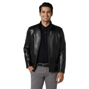 <b>Mens</b> High Quality Genuine <b>Leather</b> <b>Jacket</b> Stand Collar Canvas New Design Fashion Winter Top Full Zipper Breathable <b>jacket</b> for <b>men</b> - Product Image 1
