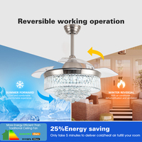 Lame de cristal décorative 3 pales en acrylique Ventilateur de plafond télécommandé de 42 pouces avec lumière LED