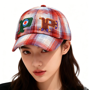 Casquette de baseball vintage à carreaux pour hommes et femmes, casquette rétro en flanelle avec broderie 3D, casquette décontractée ajustable style streetwear - Product Image 1