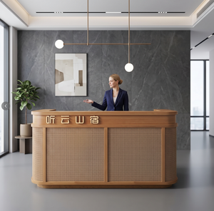 Modern PE Rattan Reception Desk with <b>Storage</b> Cabinet Salon Furniture for Beauty Spa Shop - Product Image 5