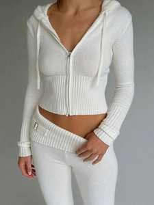 Conjunto de punto Retro Para Mujer en otoño e invierno, nueva moda, suéter de manga larga, pantalones de pierna ancha, conjunto informal holgado de dos piezas - Product Image 4