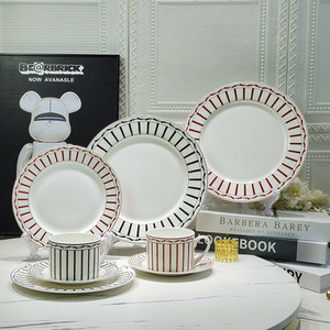 European Luxury Black Line Dining Room Set with Best Selling Ceramic <b>Cup</b> <b>and</b> <b>Saucer</b> for Drinkware Use - Product Image 2