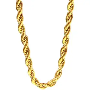 2024 Hot Sale Summer Custom 6mm Thick Pure 18k Real Yellow Gold Twisted Rope Link Chain Fine Jewelry Necklace