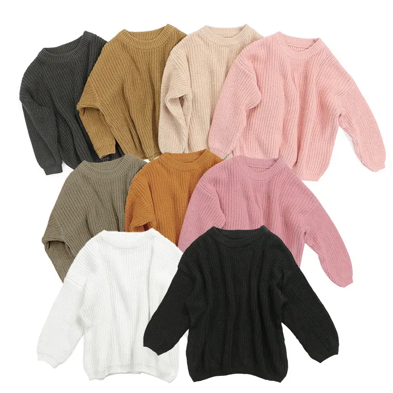 सर्दियों फैशन शुद्ध रंग कपास गिरावट बच्चों स्वेटर Oversized बुनाई स्वेटर