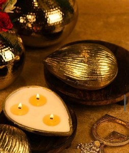 Pot à bougie en forme d'amande, en métal doré, luxueux, décoratif, pour la décoration de la maison, les mariages, les fêtes et les cadeaux - Product Image 3