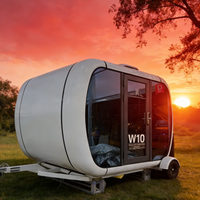 Maison capsule préfabriquée modulaire, structure en acier, forme ronde, écologique, matériaux de qualité, bureau mobile