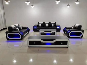Juego de Sofás en Forma de L de Diseño Europeo Moderno, con Luces LED Blancas y Negras, Tapizado en Cuero Artificial, para Apartamento, Villa, Sala de Estar - Product Image 5