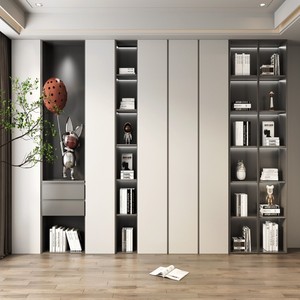 Librería Moderna Personalizada Balom, Librería Minimalista Integrada <span class=keywords><strong>con</strong></span> Estante <span class=keywords><strong>con</strong></span> Pantalla <span class=keywords><strong>LED</strong></span> y Paneles Gris Mate y Blanco - Product Image 2