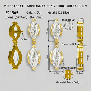 <span class=keywords><strong>Orecchini</strong></span> Pendenti Doppio Marquise in Moissanite Placcati <span class=keywords><strong>Oro</strong></span> <span class=keywords><strong>Bianco</strong></span> 18K, Argento S925 Ipoallergenico Resistente all'Ossidazione, Tendenza Donna Quotidiana - Product Image 6