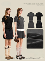 Set 2-Piece Vintage Gaya Goth Mall Era 90-an untuk Wanita, Atasan Grunge Y2K & Rok Mini, Pakaian Kasual Streetwear
