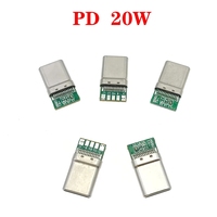 Conector de placa PCB USB 3,1 Tipo-C PD 20W Conector Adaptador de receptáculo macho de 5 pines para soldar Cable Soporte de alta corriente