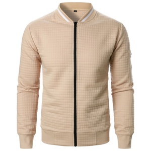 Veste zippée personnalisée pour homme, à carreaux et couleur unie, col montant, style décontracté, sweat-shirt, manteau tendance pour homme - Product Image 2
