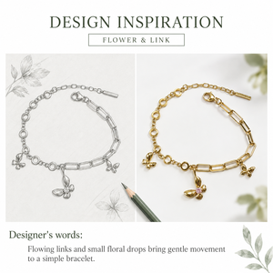 สร้อยข้อมือรูปดอกไม้ สแตนเลสและเพทาย ชุบทอง 14K แบบสุญญากาศ สีทองและสีเงิน - Product Image 3