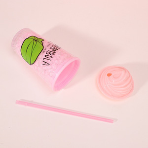 แก้วน้ำพลาสติกสองชั้น ขนาด 450 มล. ลายผลไม้ฤดูร้อนแสนหวาน พร้อมหลอดดูด ฝาปิดทรงโดมลายไอศกรีม  มีให้เลือก 4 สีพาสเทล - Product Image 4