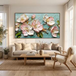 Pintura al Óleo Pintada a Mano de Peonía Acuática sobre Lienzo Texturizado, Obra de Arte Grande para Decoración de Pared en Sala de Estar, Dormitorio u Hotel - Product Image 1