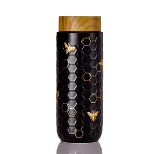 Taza de viaje Acera Liven Honey Bee Gold 16 oz elaborada con hermosos diseños minimalistas Pure Taste Modern Style