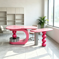 Ensemble de bureau personnalisé en fibre de verre, table irrégulière rose marbrée mère-enfant, écologique, durable, artistique, pour salon
