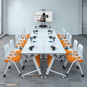 Tavolo da Conferenza Pieghevole Mobile con Ruote, Scrivania Pieghevole per Sala Riunioni, Arredamento Ufficio Moderno - Product Image 2