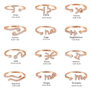 Di nuovo Modo Della Signora del Regalo di Fidanzamento In Oro Rosa 12 Costellazioni Aperto Del Polsino Dito Segno Zodiacale Anello Per Le Donne - Product Image 4