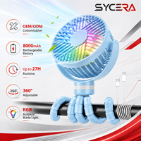 Ventilateur portable pour poussette 8000 mAh, trépied pieuvre détachable, réglages de la position, lumière respirante colorée, OEM ODM, logo personnalisé