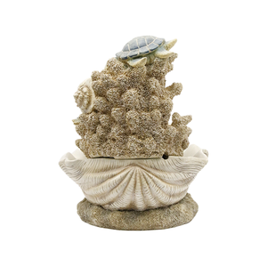 Fontana <span class=keywords><strong>d</strong></span>'<span class=keywords><strong>Acqua</strong></span> in Resina con Guscio di Tartaruga Marina Scolpito a Mano, Fontana Nautica Costiera con Tartaruga e Guscio di Vongola, Fornitura B2B all'Ingrosso - Product Image 5