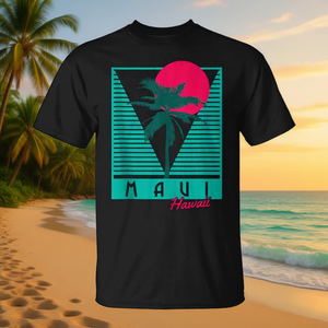 Maui Hawaii Palm Tree Surf Vintage Retro T-Shirt noir unisexe pour hommes - Product Image 3