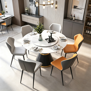 Ensemble de table à manger ronde extensible moderne en marbre avec 6 chaises, design rotatif pour la salle à manger à domicile - Product Image 1