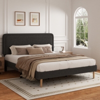 Cadre de lit réglable de luxe moderne en tissu bouclé anthracite, capitonné et boutonné, taille Queen, en bois durable