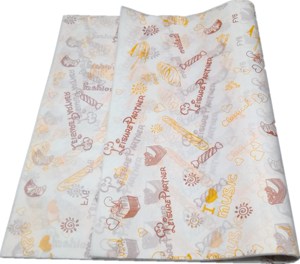 Papier d'emballage alimentaire imprimé sur mesure, résistant à la graisse, blanc, impression offset, pâte de bois vierge, pâte chimique-mécanique CU - Product Image 1
