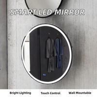 Cermin Backlit LED Hotel kamar mandi melingkar, layar sentuh tanpa bingkai pintar lampu redup desain Modern bercahaya