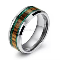 POYA Jewelry Bague en tungstène argenté de base 8mm pour homme Incrustation de bois de malachite écrasée à la mode pour la fête de cadeau de fiançailles de mariage