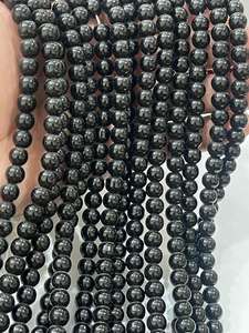 Perles rondes lisses en hématite naturelle de haute qualité avec cordon extensible blanc - Product Image 4