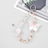 Bracelet de téléphone portable fantaisie en alliage de zinc avec perles de cristal, motif papillon, durable et portable, vente en gros