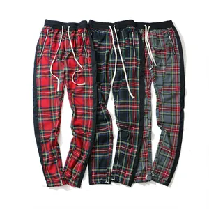 Wholesale Elastic Waist Tapered Plaid Track Pants For Men