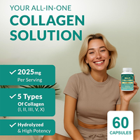 Complément alimentaire végétalien à marque privée, 2025 mg, complexe de peptides de collagène hydrolysé 5-en-1, capsules pour la santé des cheveux, de la peau, des ongles et des articulations