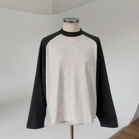 Camiseta de Hombre Personalizada de Lujo, 300gsm, Algodón Grueso, Corte Cuadrado, Manga Larga Raglán, Dos Tonos en Contraste, Estilo Urbano, Cuello Alto Simulado