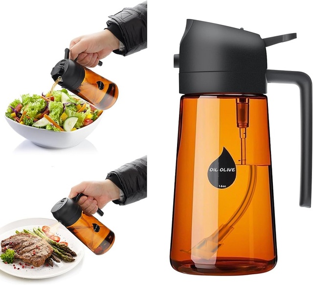 Light-Blocking Oil Sprayer for Cooking 2 in 1 Oil Dispenser Bottle for Kitchen Gadgets Oil Mister for Air Fryer 16oz G25-126